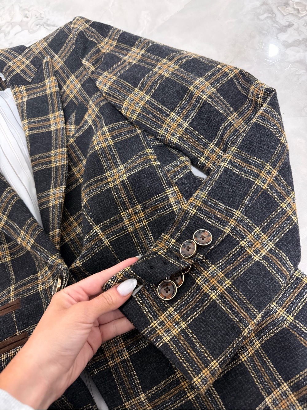 Veronica Beard Plaid Blazer with Gold Windowpane - Picture 8 of 8